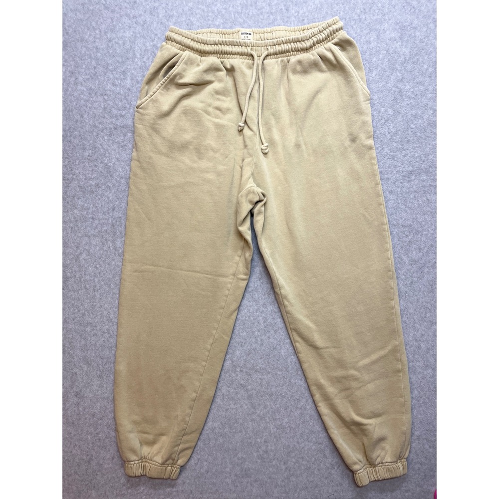 Cotton On Mens Large Tan Fleece Lined Jogger Sweatpants Drawstring Elastic Waist